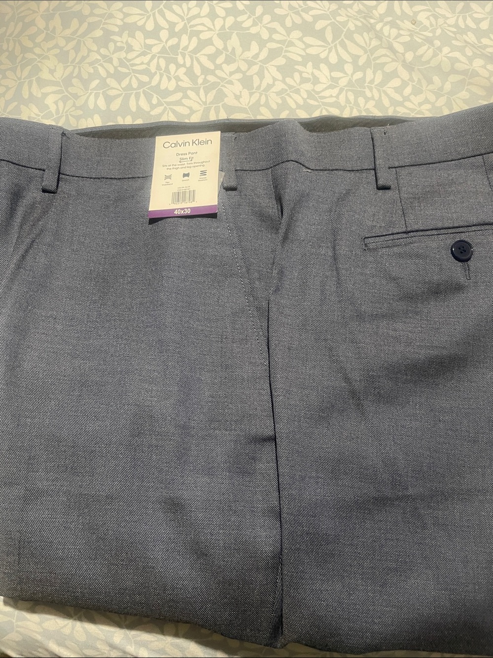 Calvin Klein Men's Grey-Blue Flat Front Dress slacks